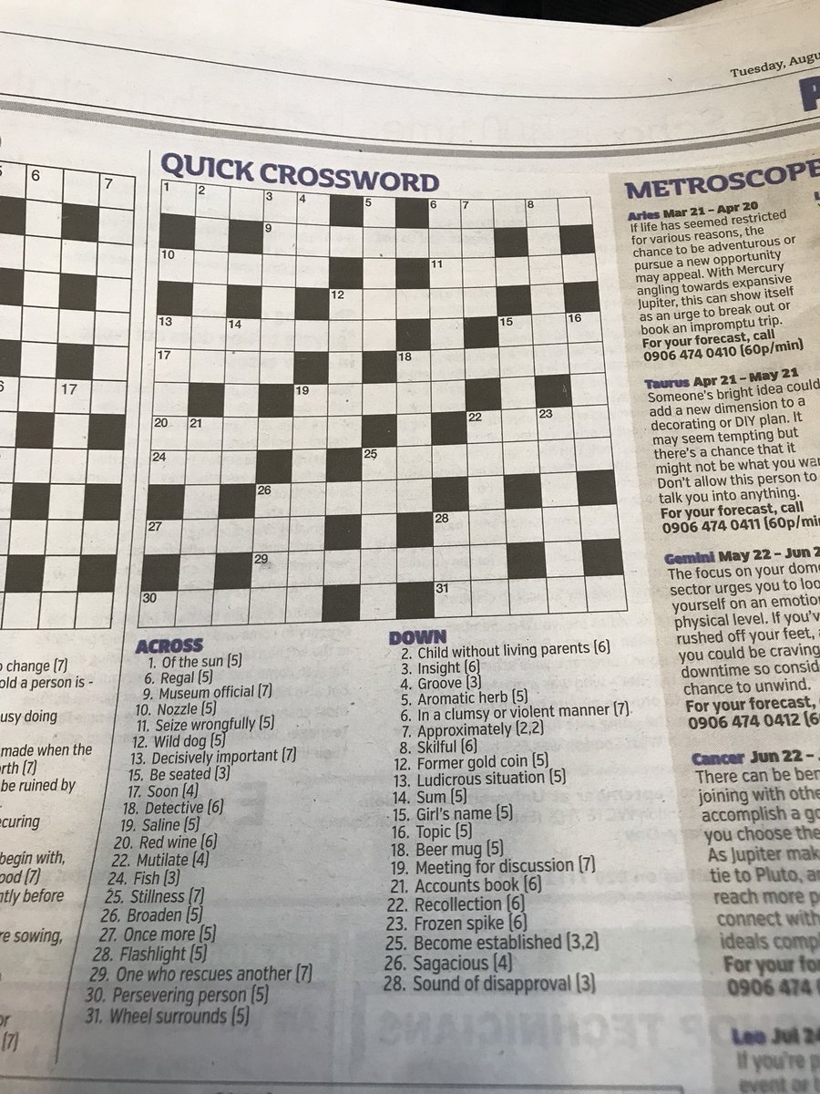 metro crossword puzzle