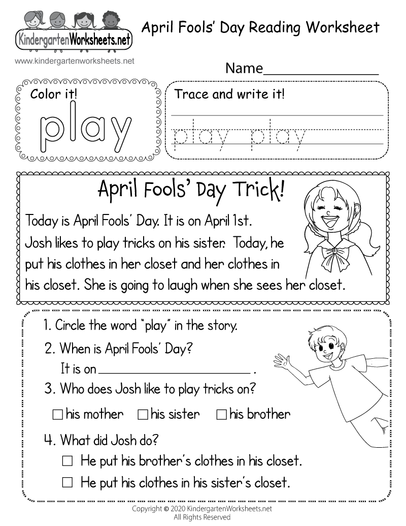 April Fools Day Reading Worksheet Free Printable Digital PDF