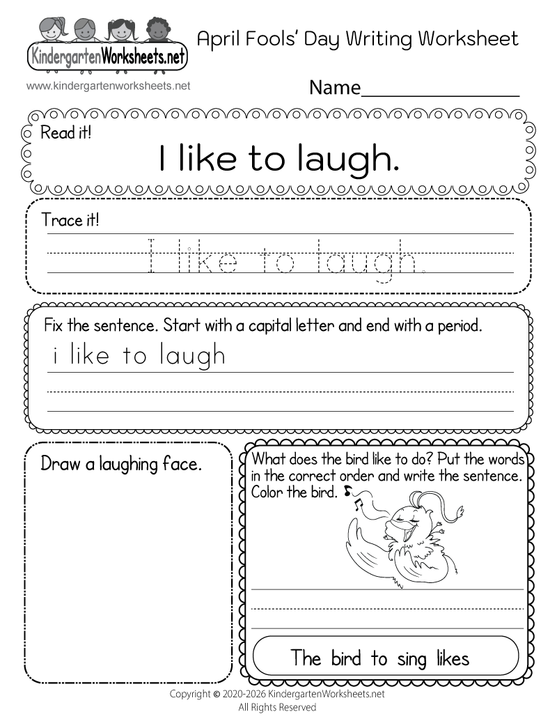 April Fools Day Writing Worksheet Free Printable Digital PDF