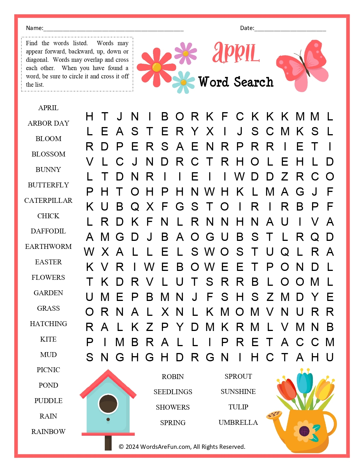 April Word Search April Word Search