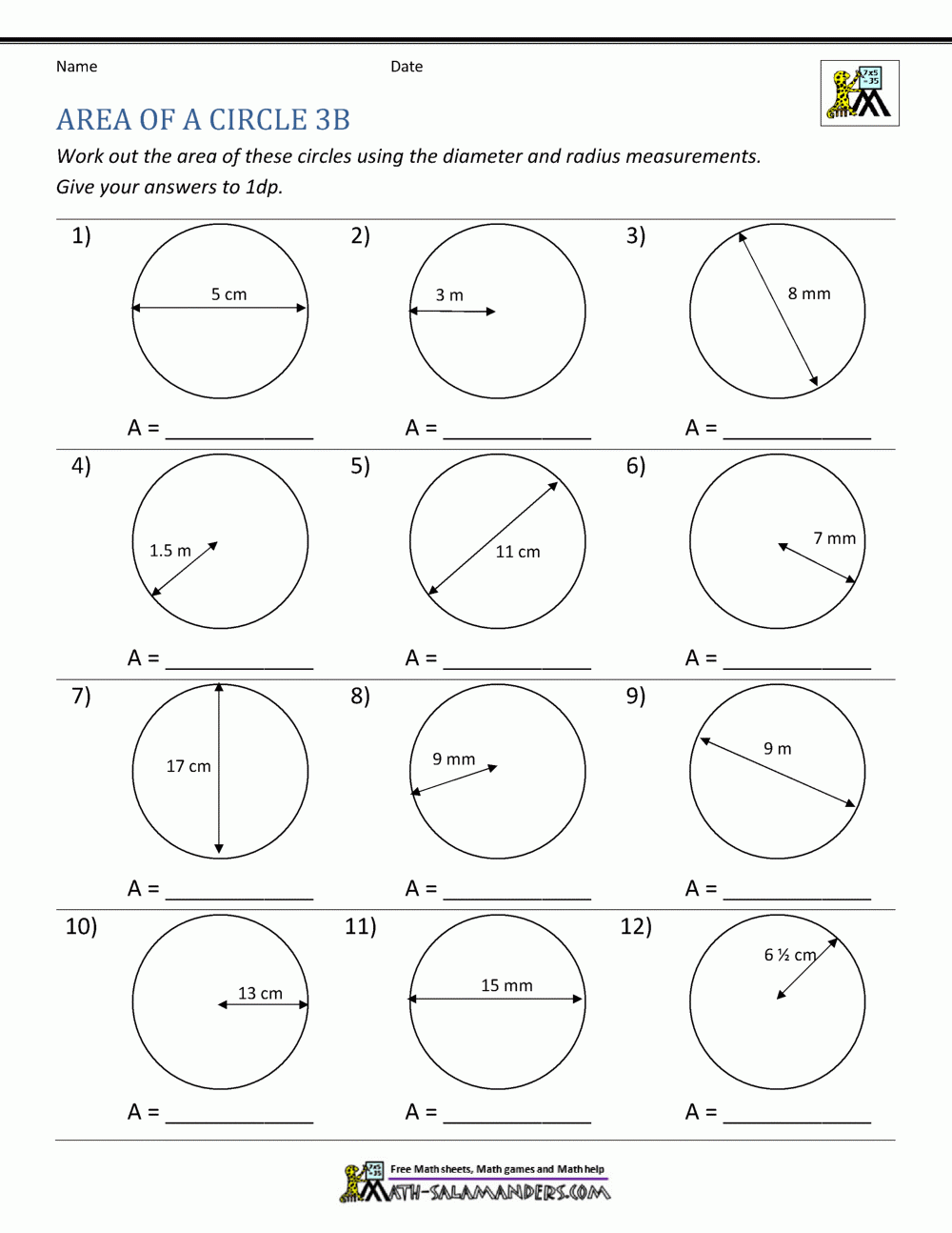 Area Of A Circle Worksheets Area Of A Circle Worksheets