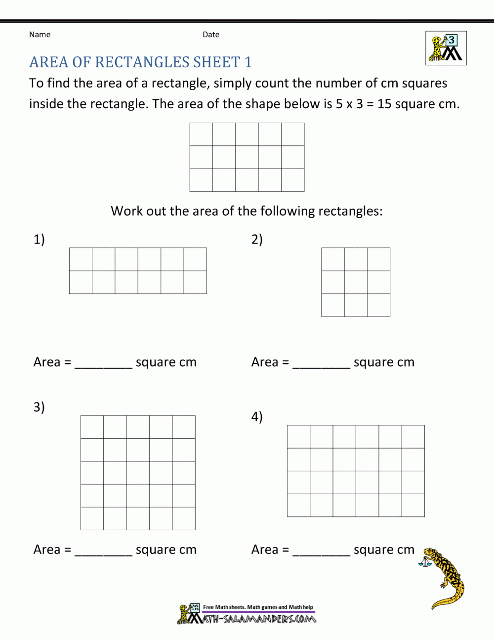 Area Of Rectangle Worksheets
