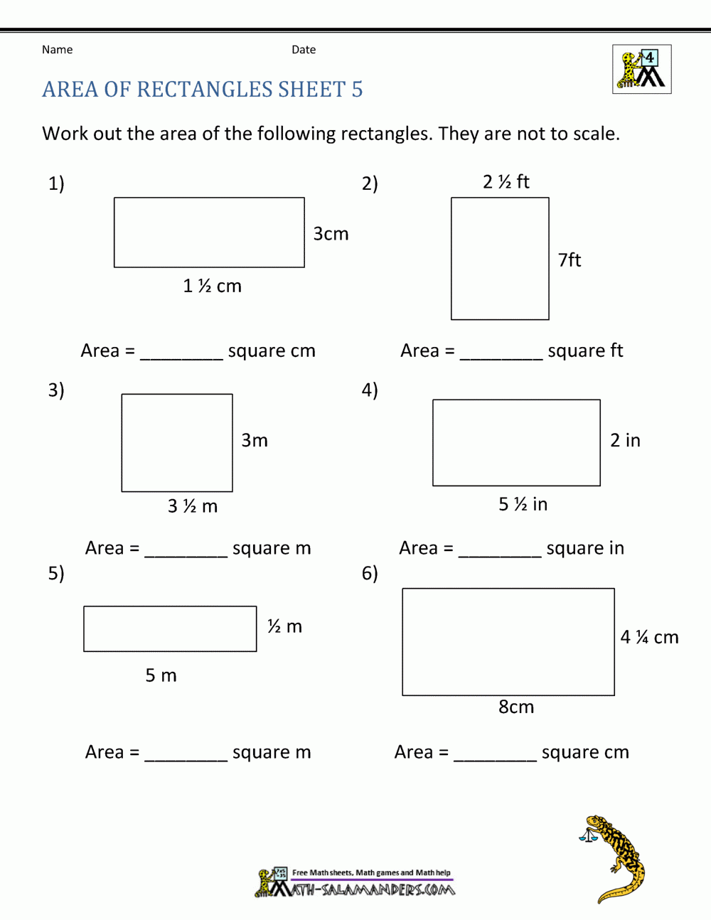 Area Of Rectangle Worksheets