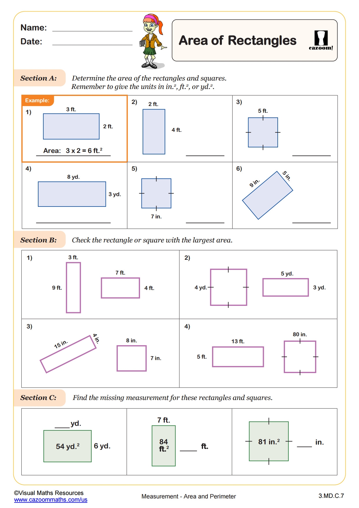 Area Of Rectangles 3rd Grade PDF Measurement Worksheets