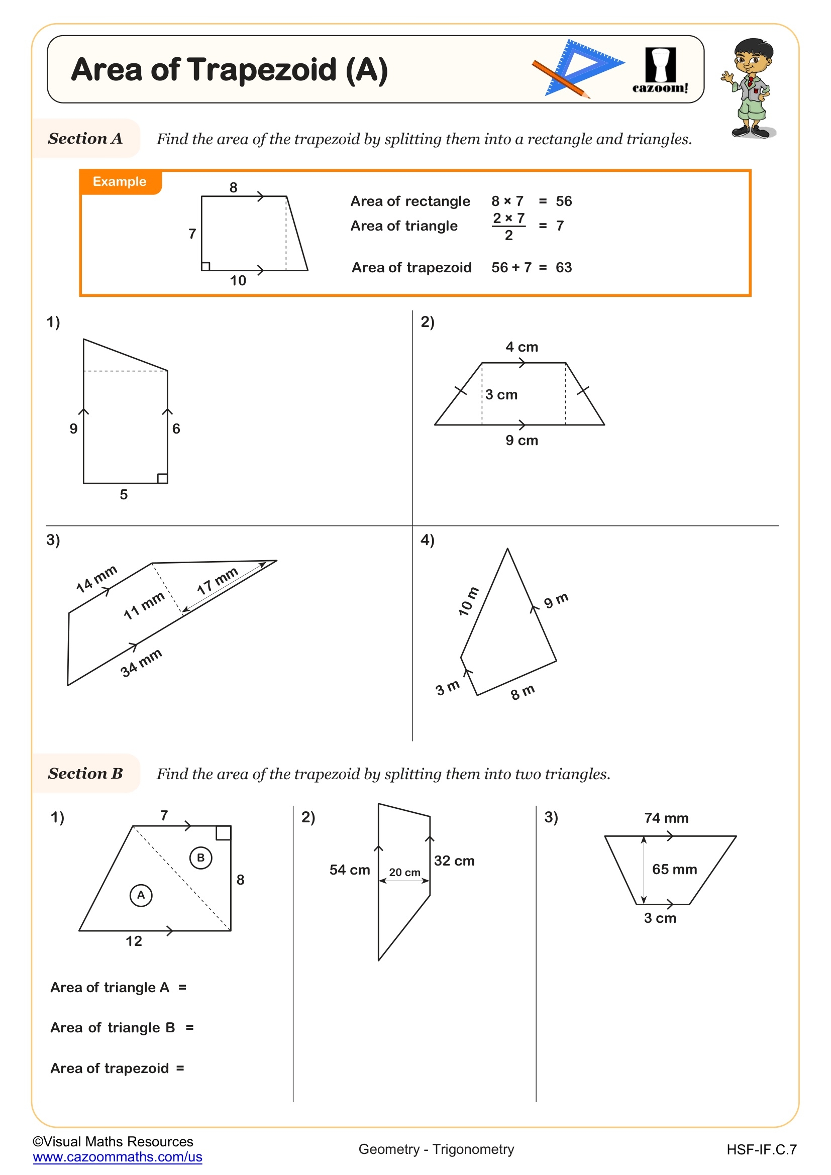Area Of Trapezoid A Worksheet Fun And Engaging 6th Grade Geometry Worksheet