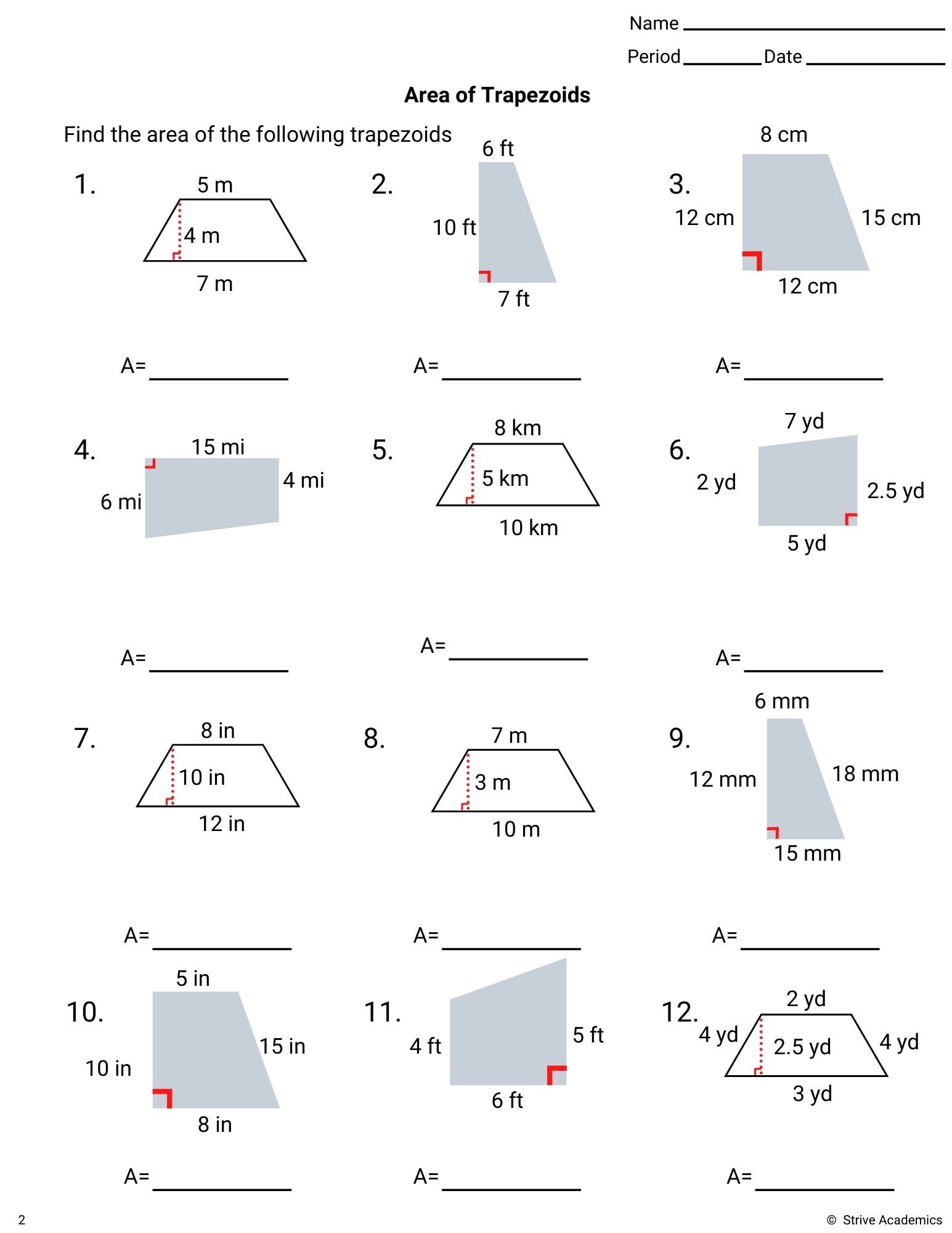 area of trapezoid worksheet