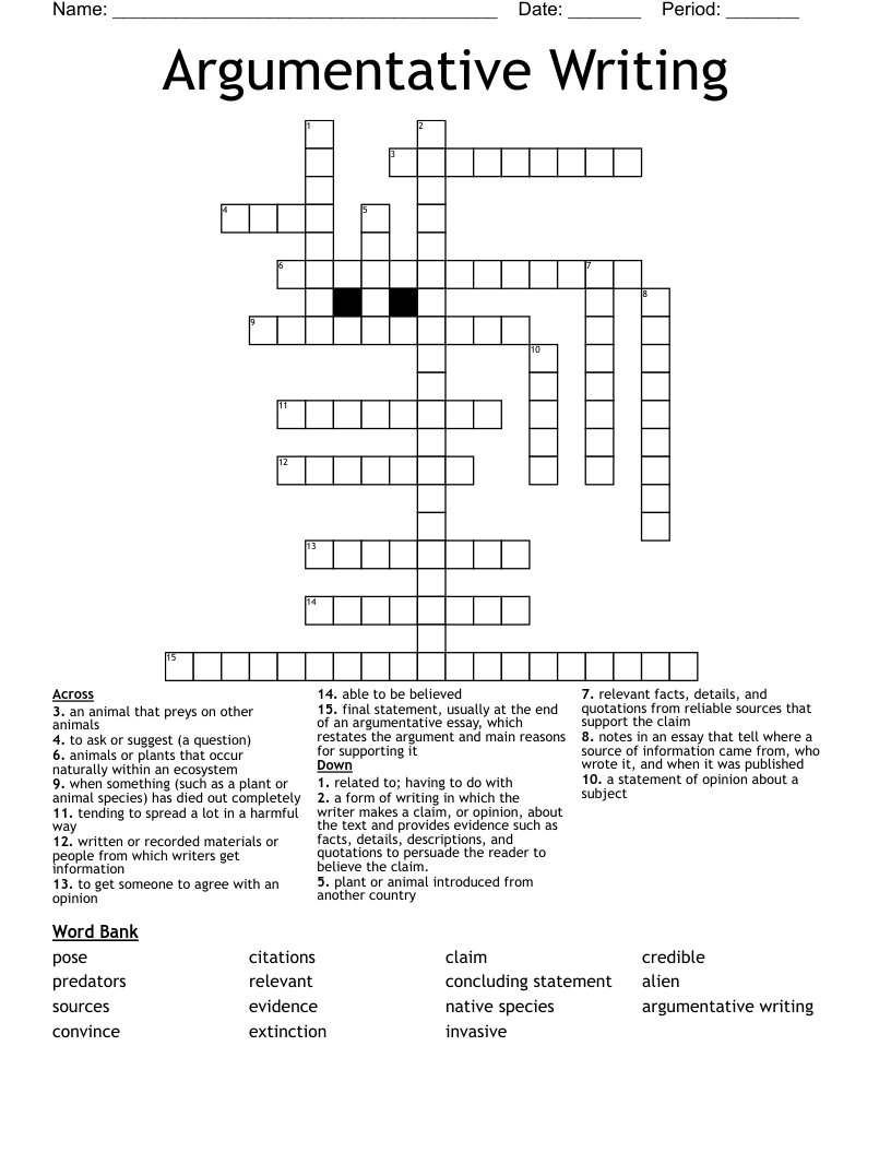 Argumentative Writing Crossword WordMint
