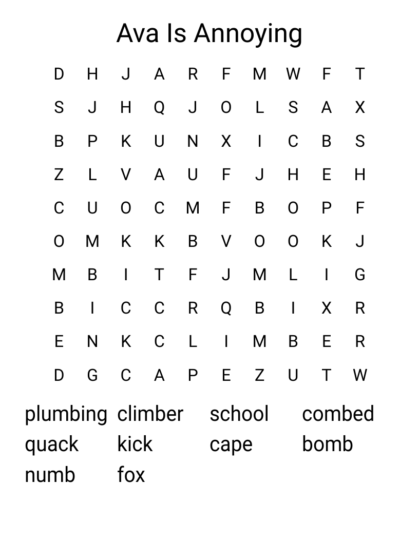Ava Is Annoying Word Search WordMint
