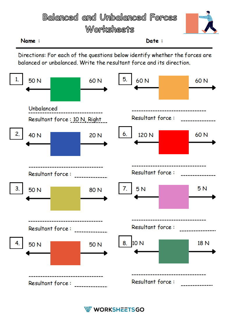balanced and unbalanced forces worksheet balanced and unbalanced forces worksheet