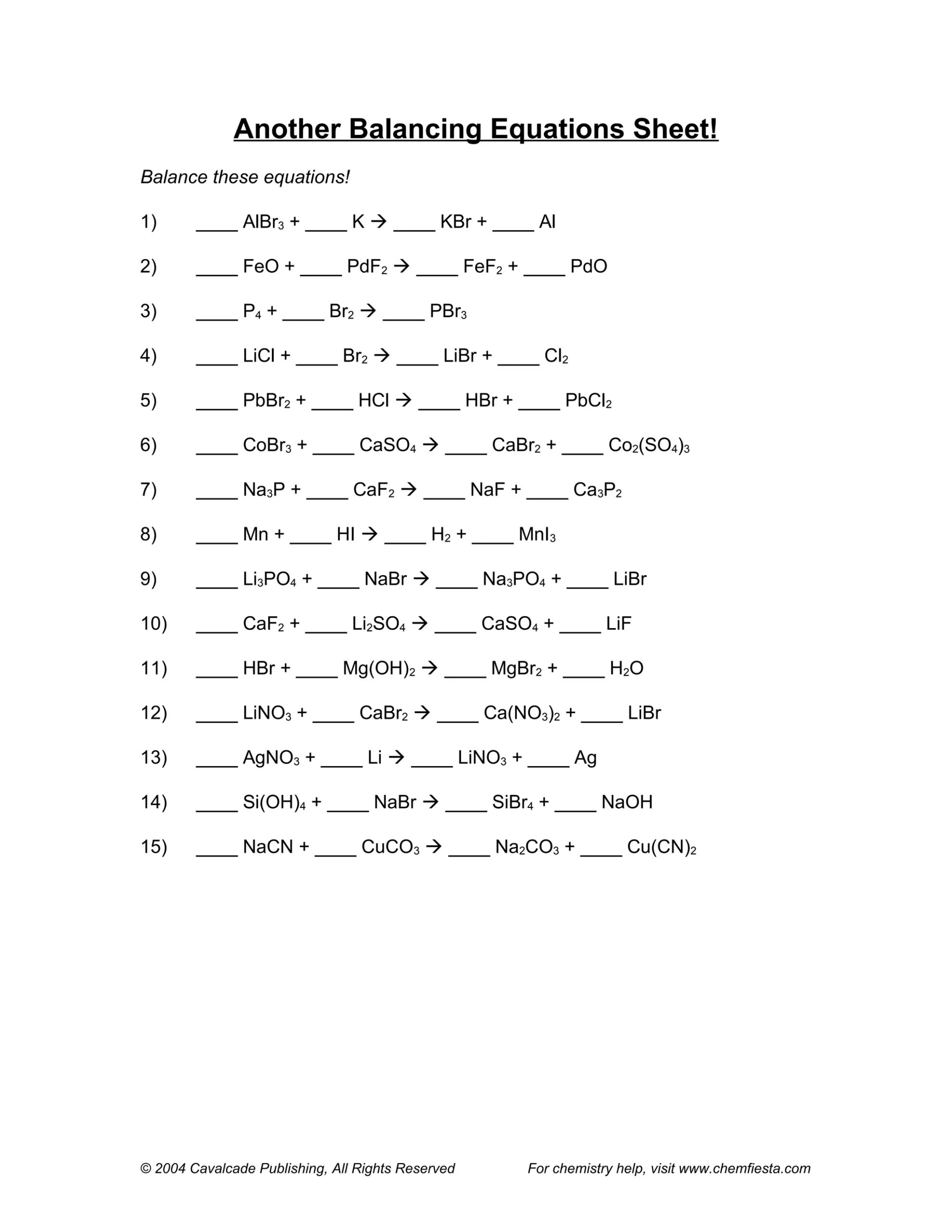 Balancing Equations Questions And Answers DOC