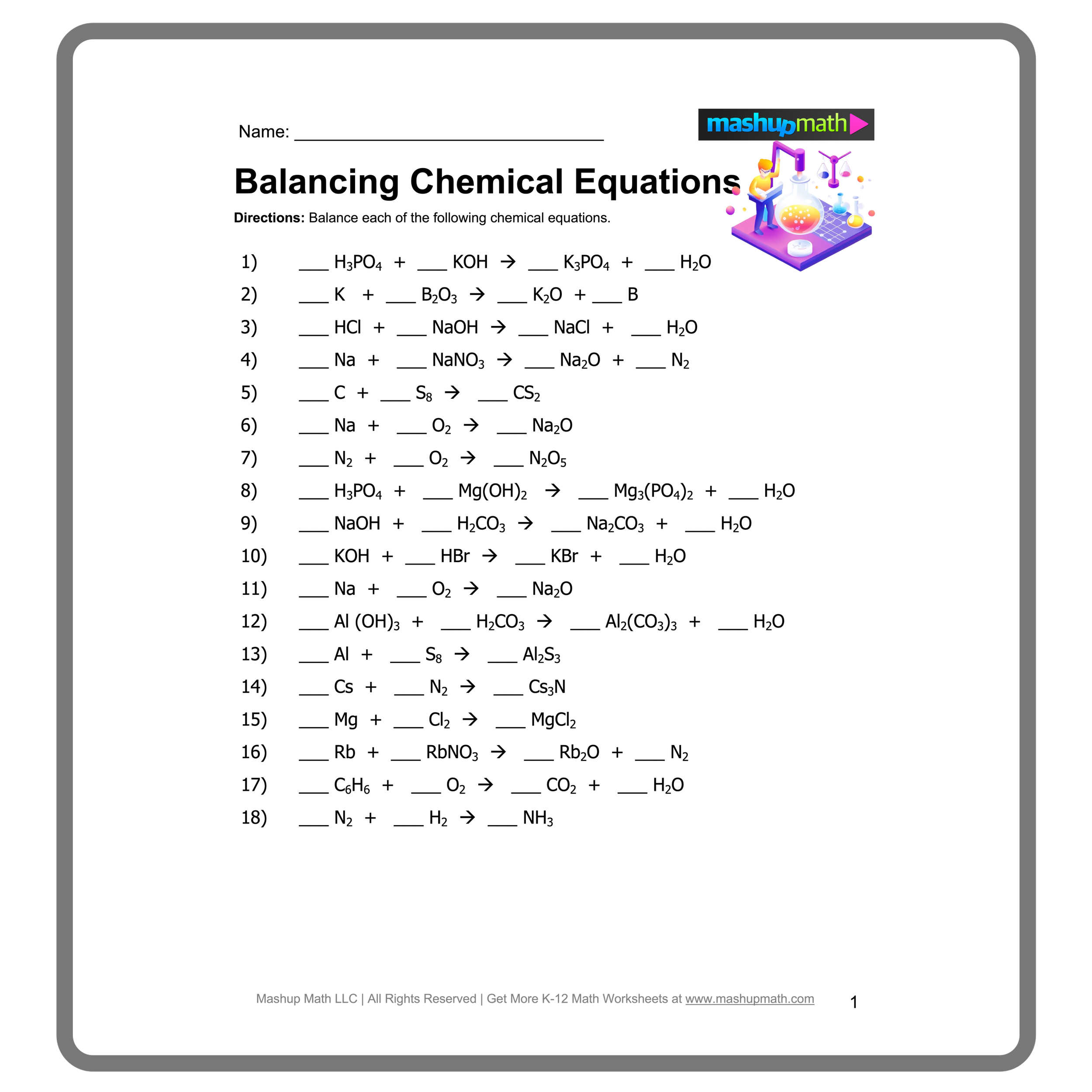 Balancing Equations Worksheet Library Mashup Math