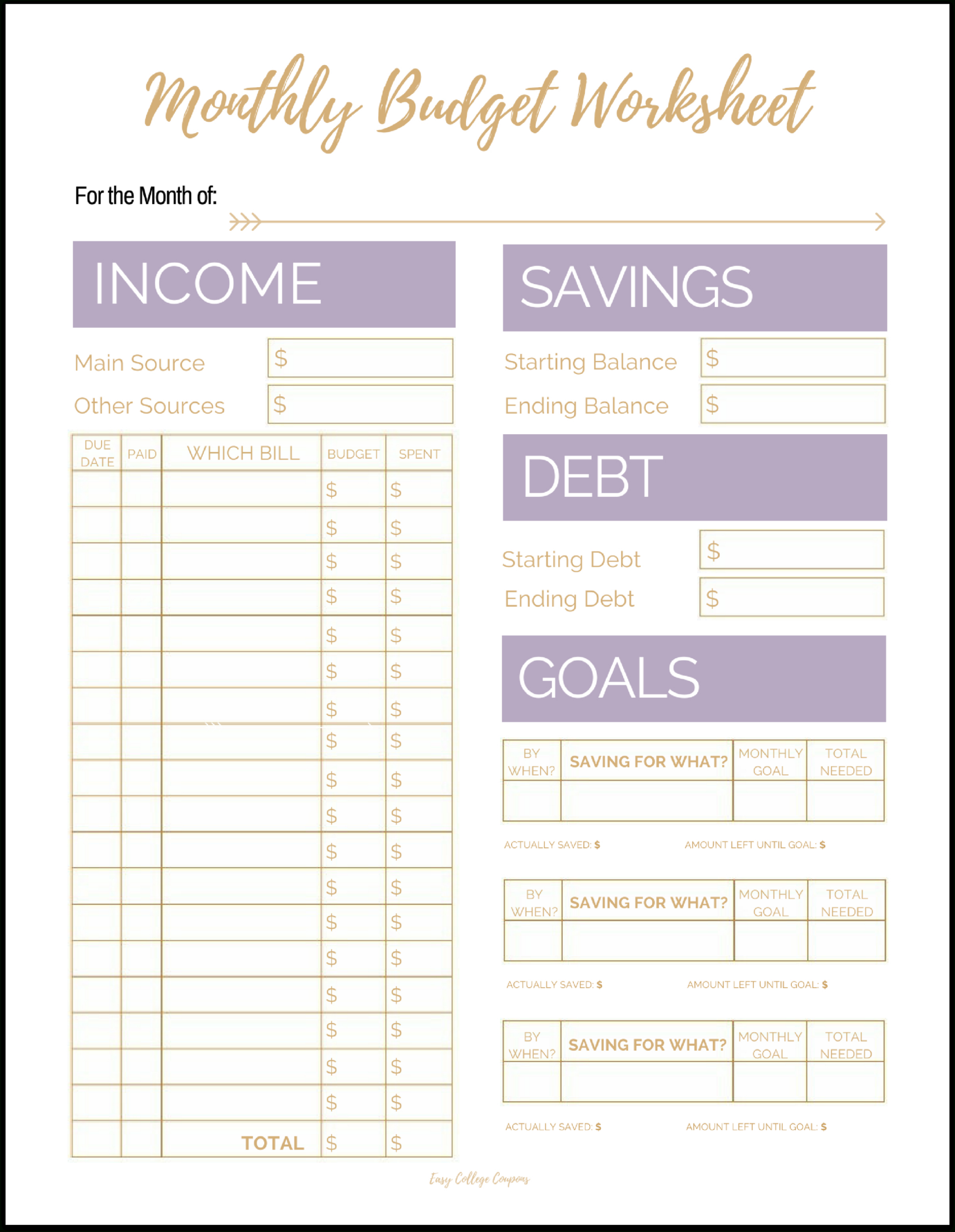 budget worksheet printable free