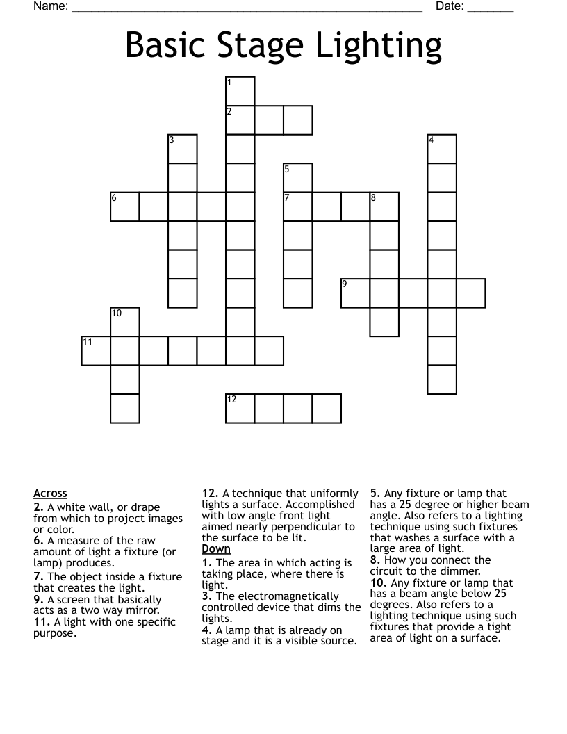 Basic Stage Lighting Crossword WordMint