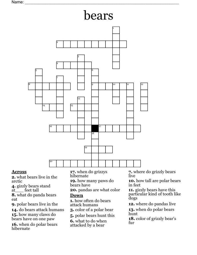 Bears Crossword WordMint Bears Crossword WordMint