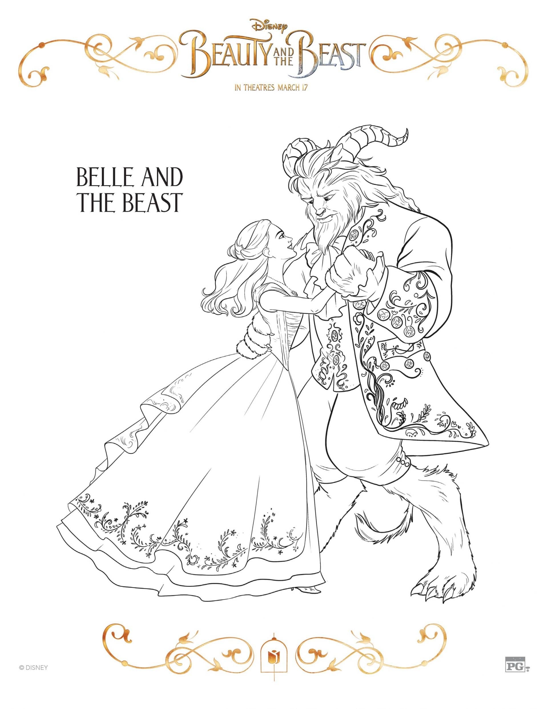 beauty and beast coloring pages