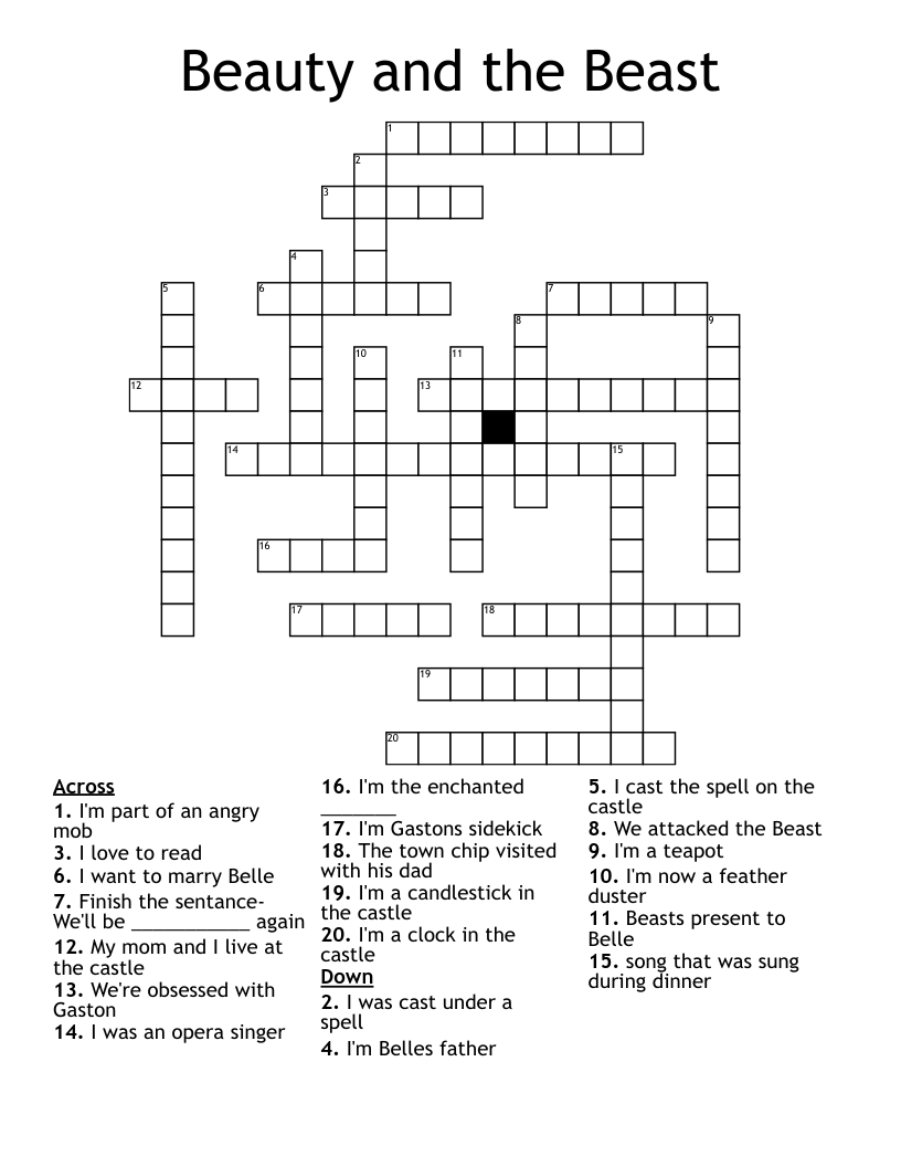 Beauty And The Beast Crossword WordMint