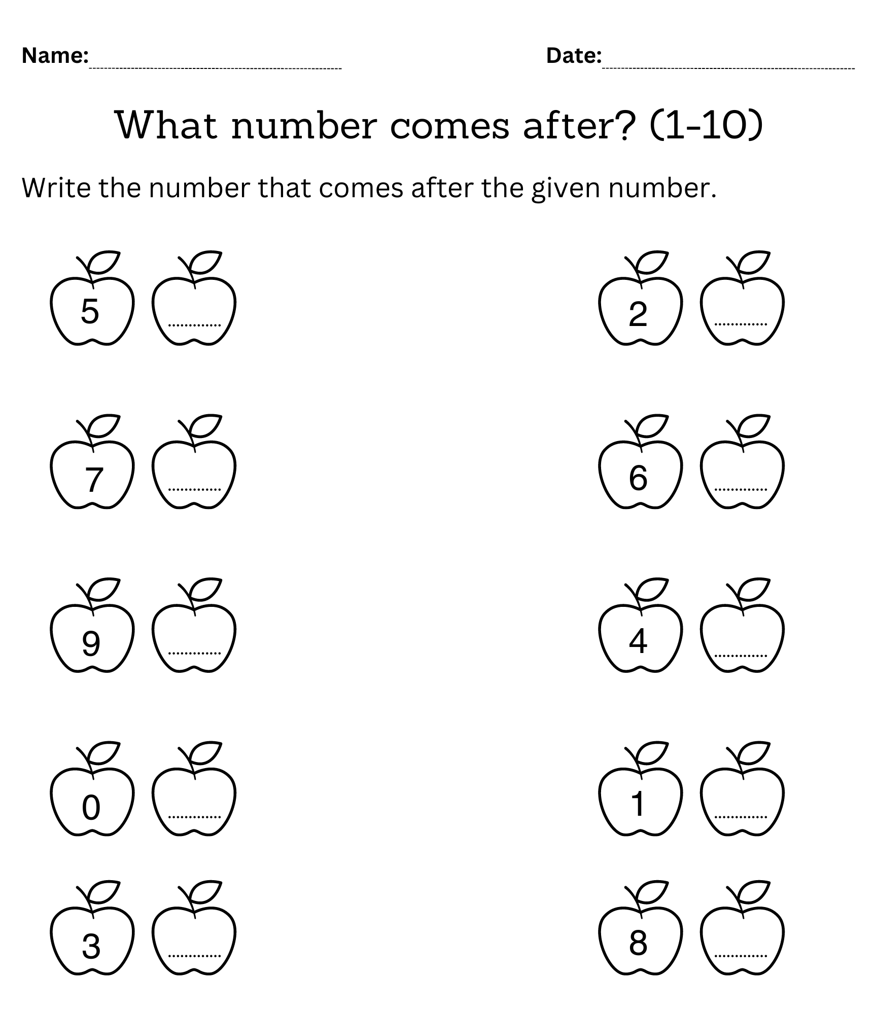 number worksheet for kg