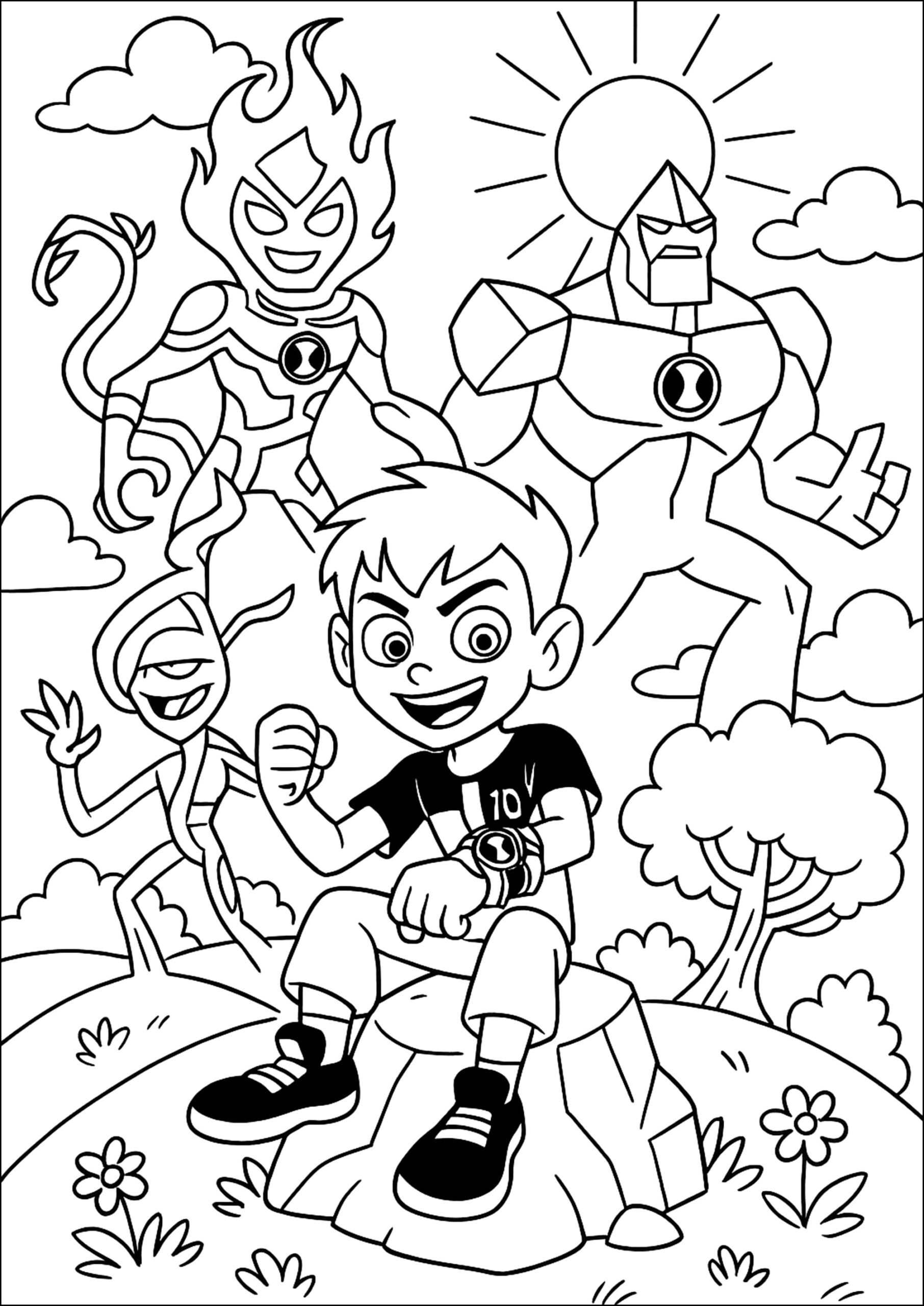 Ben 10 And His Aliens In Full Transformation Ben 10 Coloring Pages