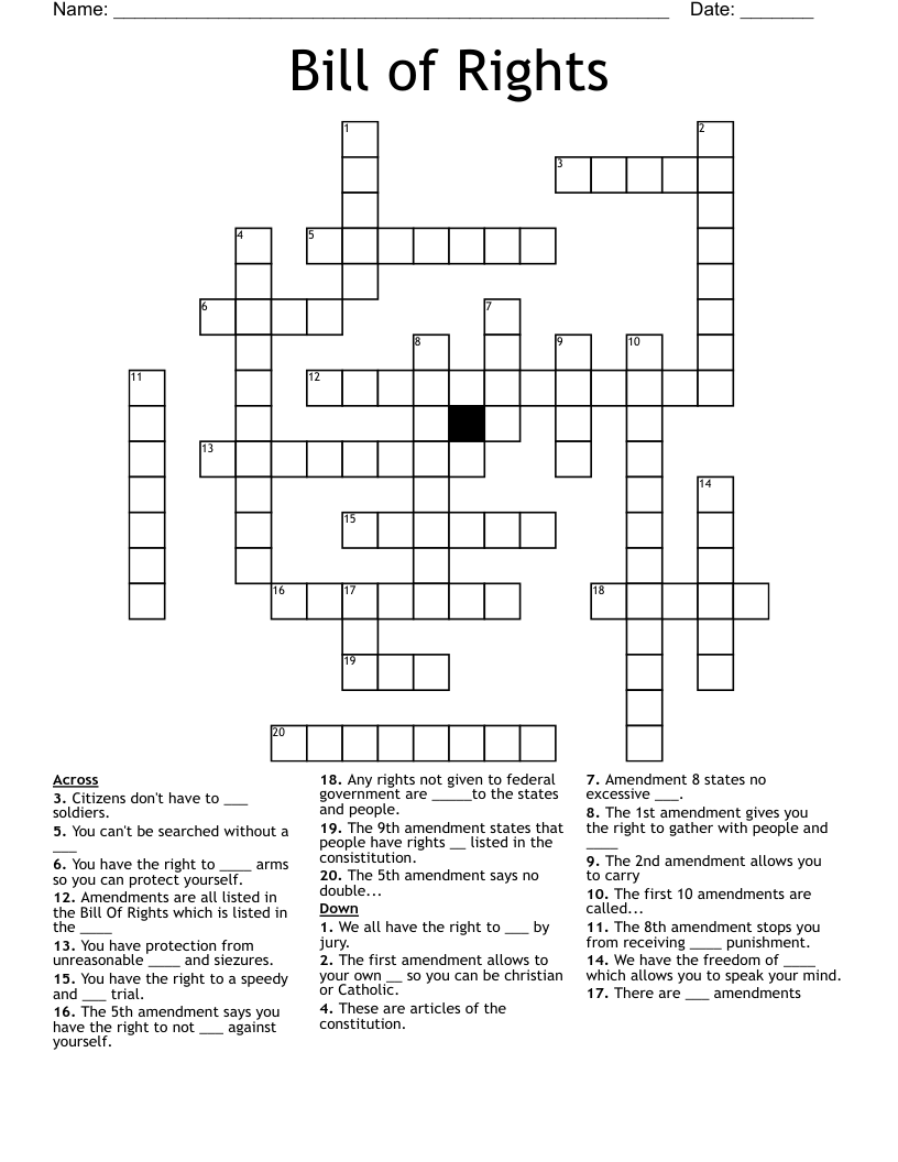 Bill Of Rights Crossword WordMint