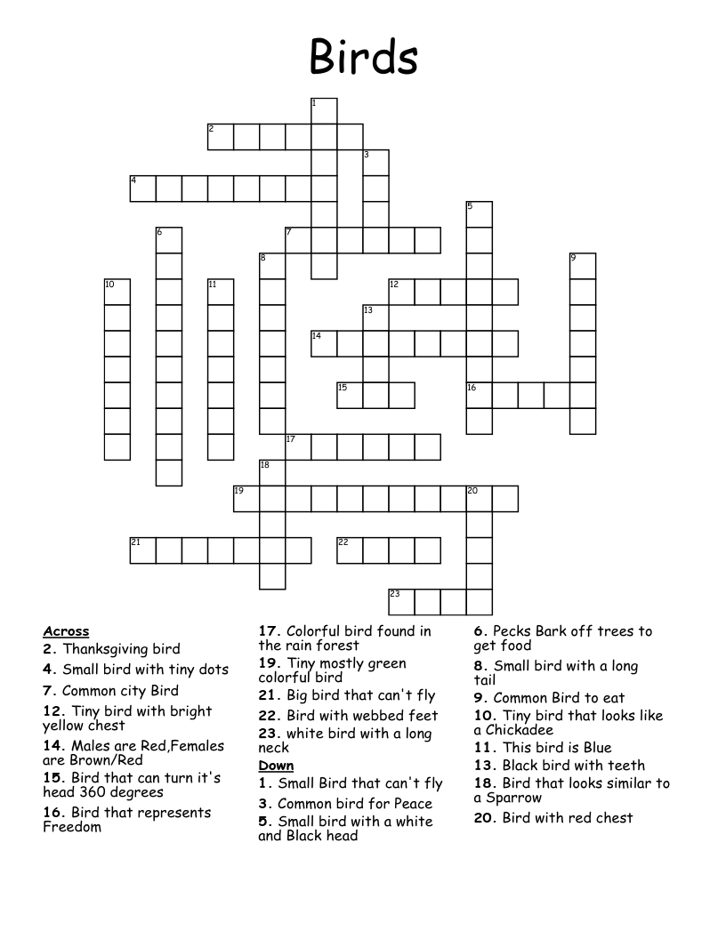 Birds Crossword WordMint