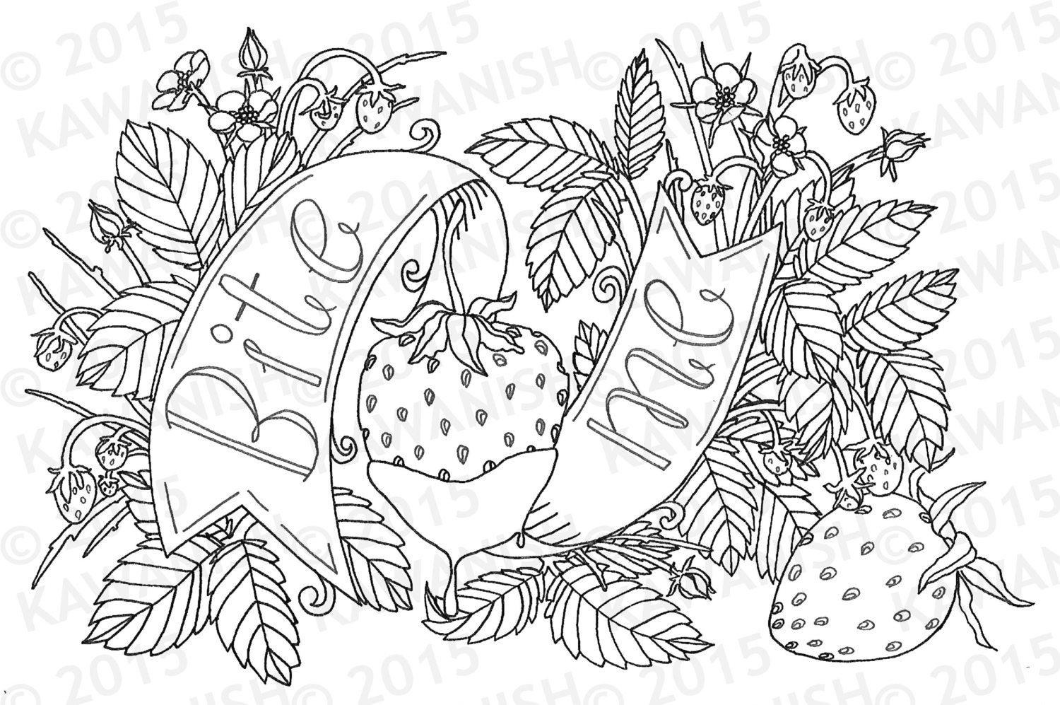 Bite Me Strawberry Adult Coloring Page Wall Art Gift Funny Humor Etsy