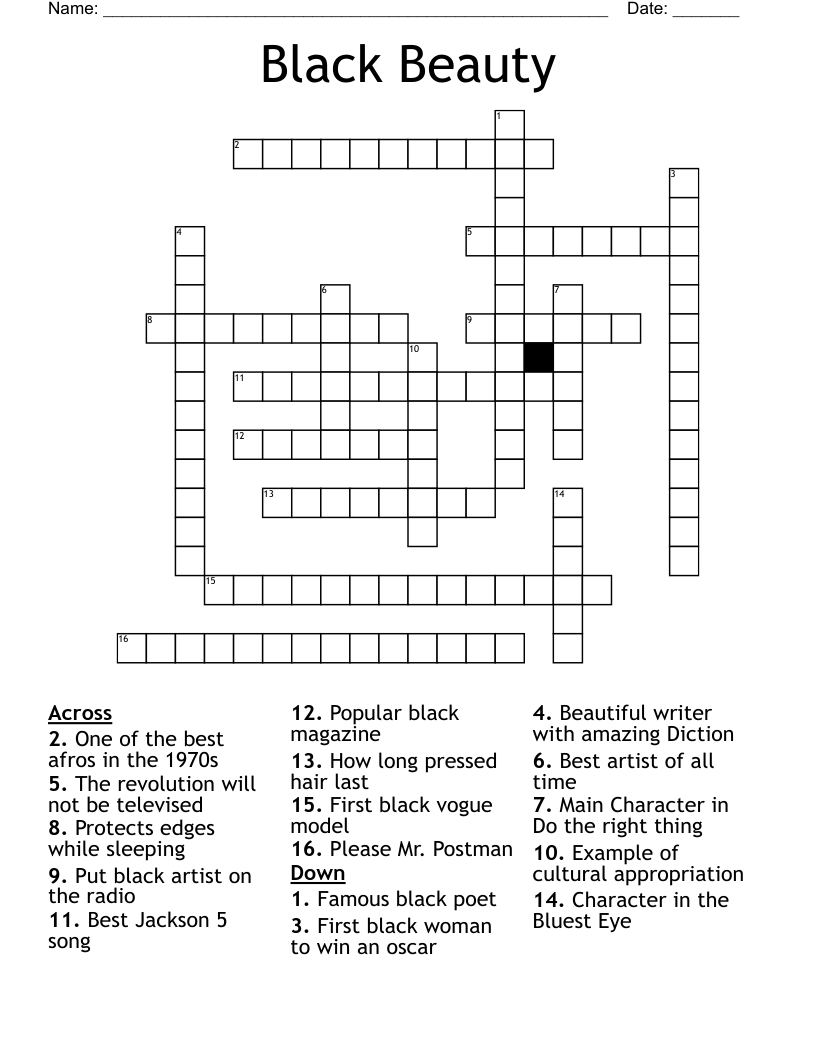 Black Beauty Crossword WordMint