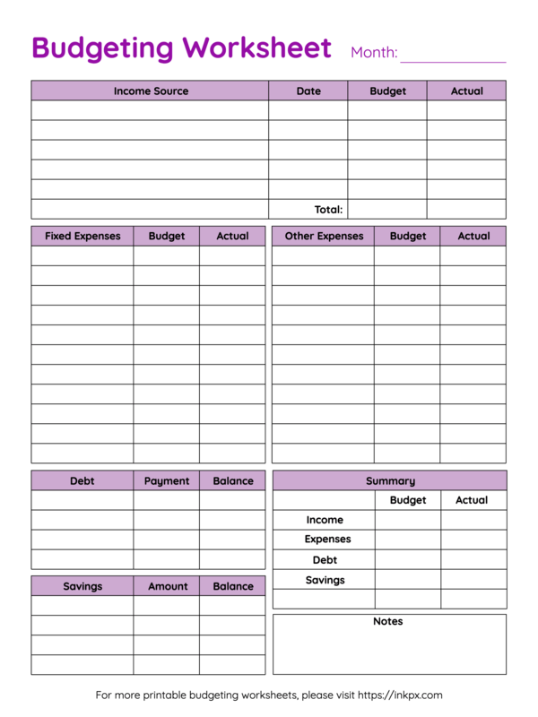 Blank Printable Monthly Budget Worksheet Free