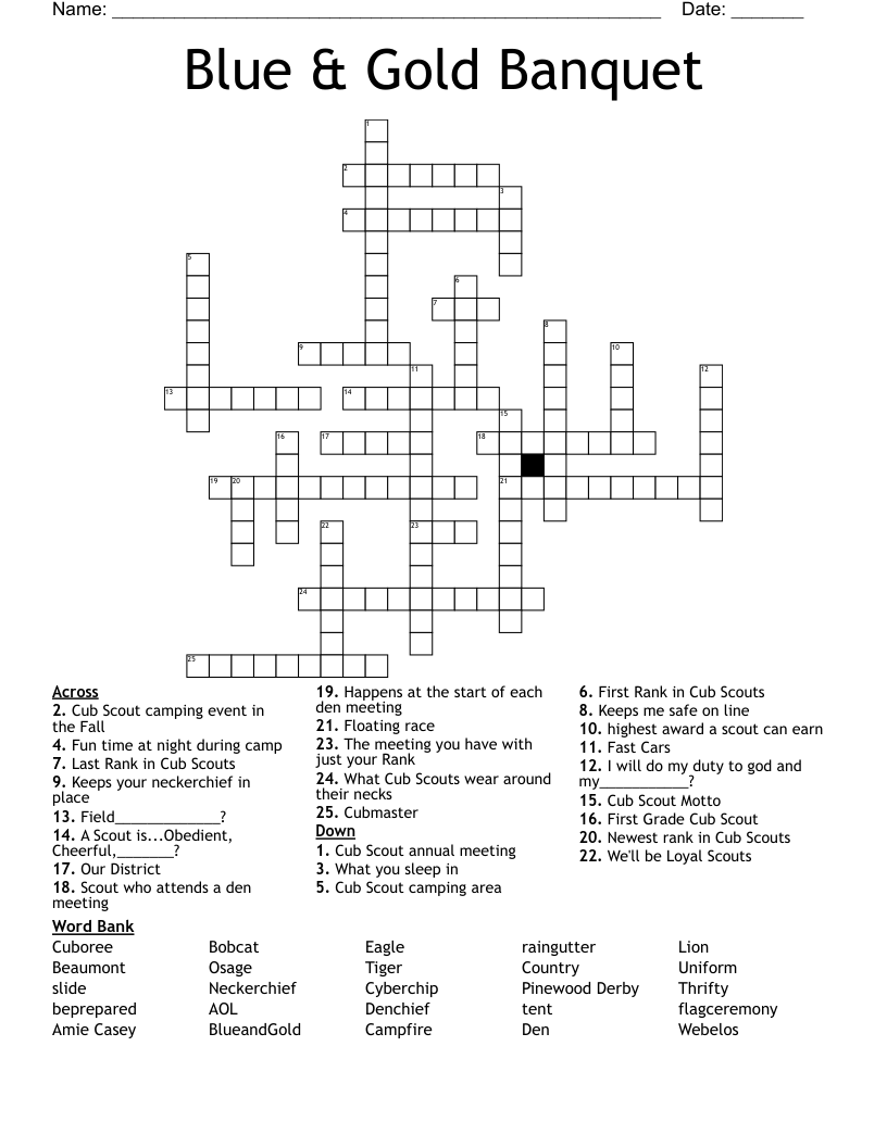 Blue Gold Banquet Crossword WordMint