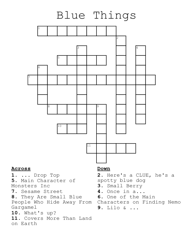 Blue Things Crossword WordMint