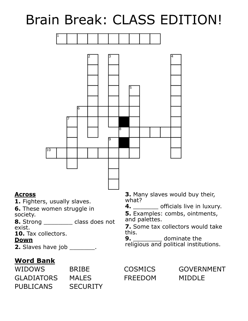 Brain Break CLASS EDITION Crossword WordMint
