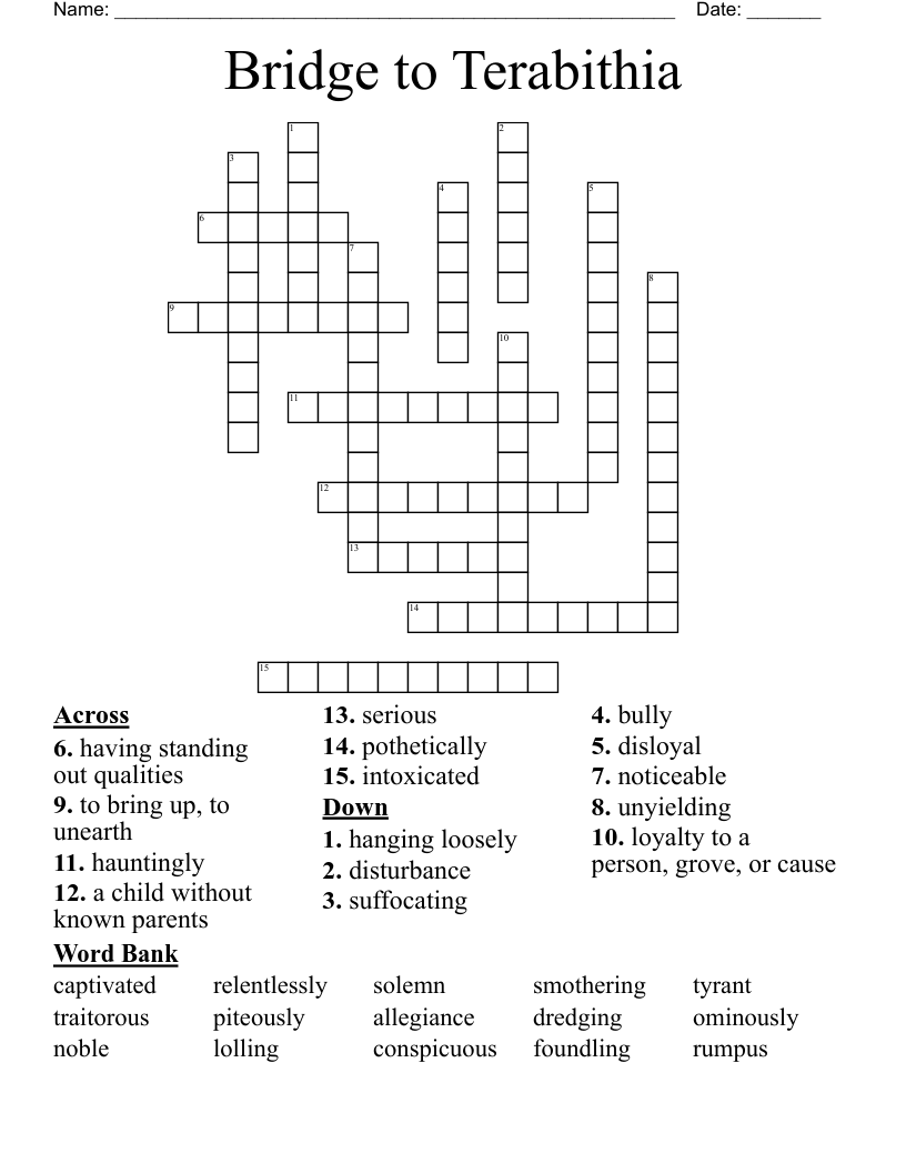 Bridge To Terabithia Crossword WordMint Bridge To Terabithia Crossword WordMint