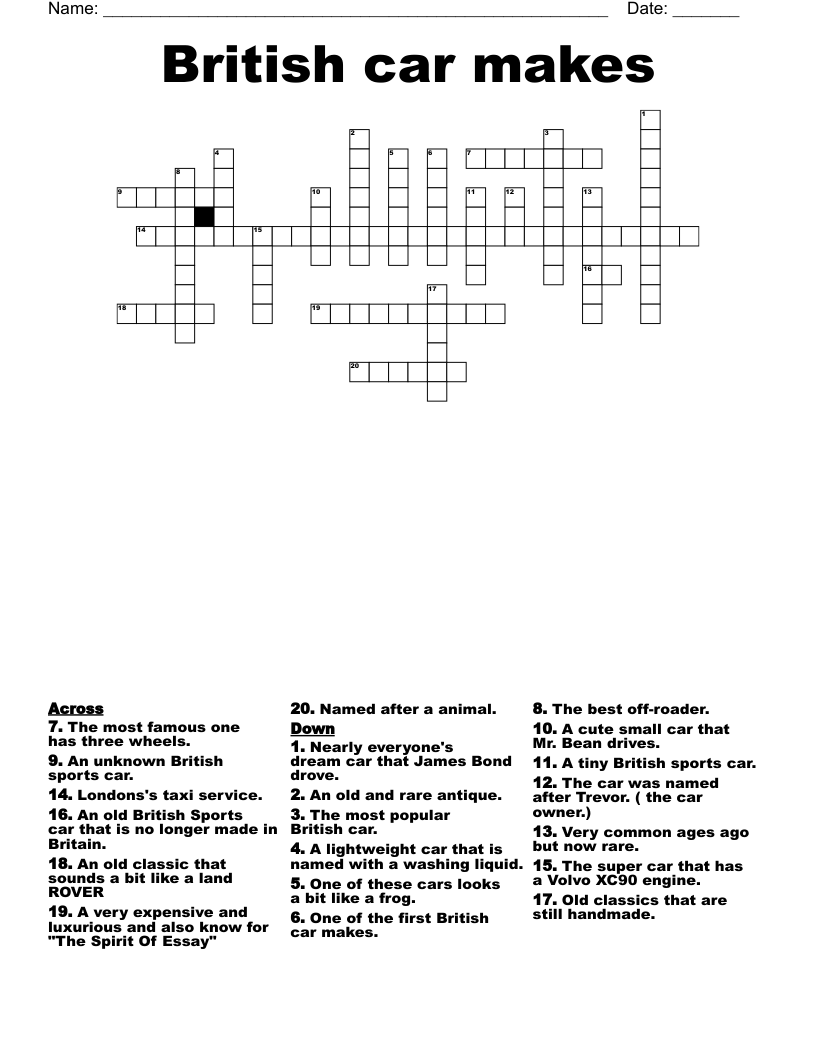 British Car Makes Crossword WordMint