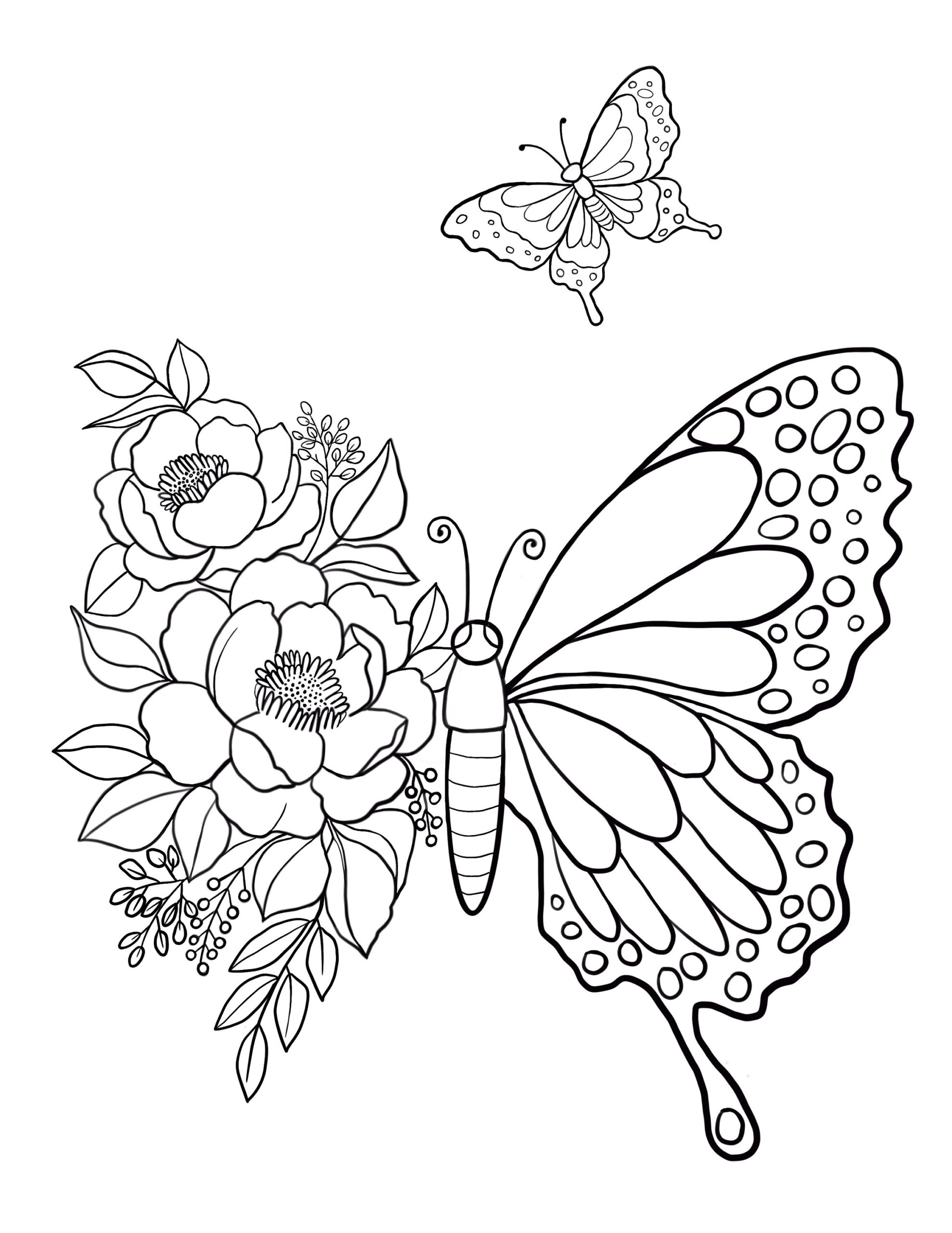 Butterfly Coloring Page Floral Designs Kids Summer Activity PDF JPG Etsy