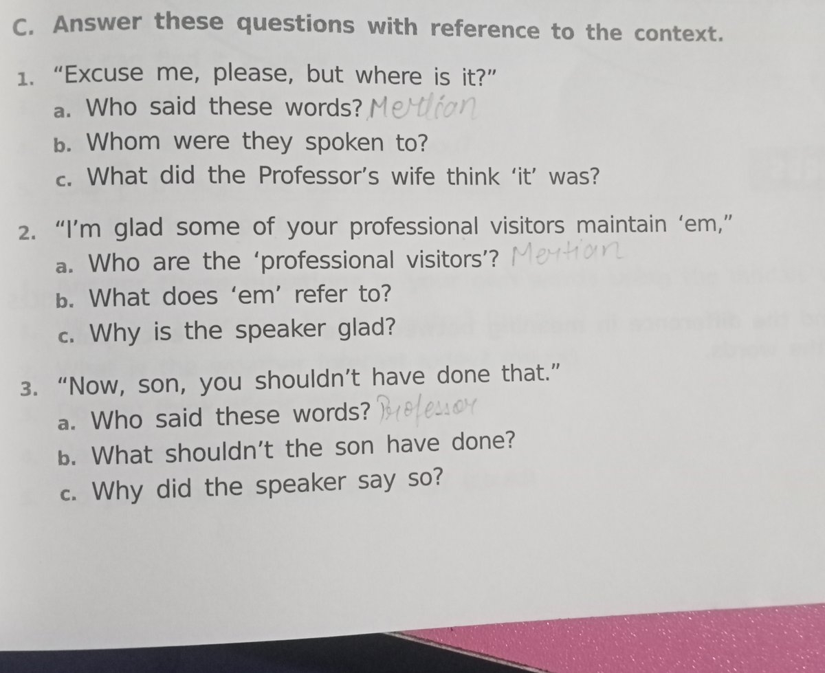 C Answer These Questions With Reference To The Context Excuse Me Ple 