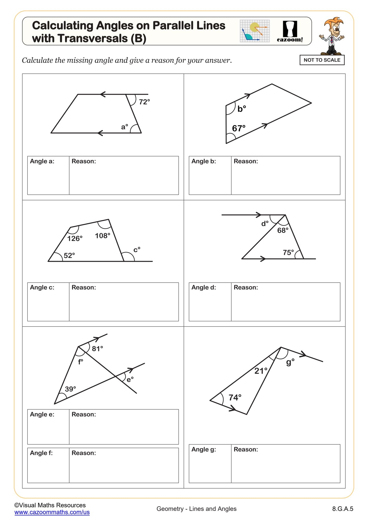 Calculating Angles On Parallel Lines With Transversals B Worksheet PDF Printable Geometry Worksheet Calculating Angles On Parallel Lines With Transversals B Worksheet PDF Printable Geometry Worksheet