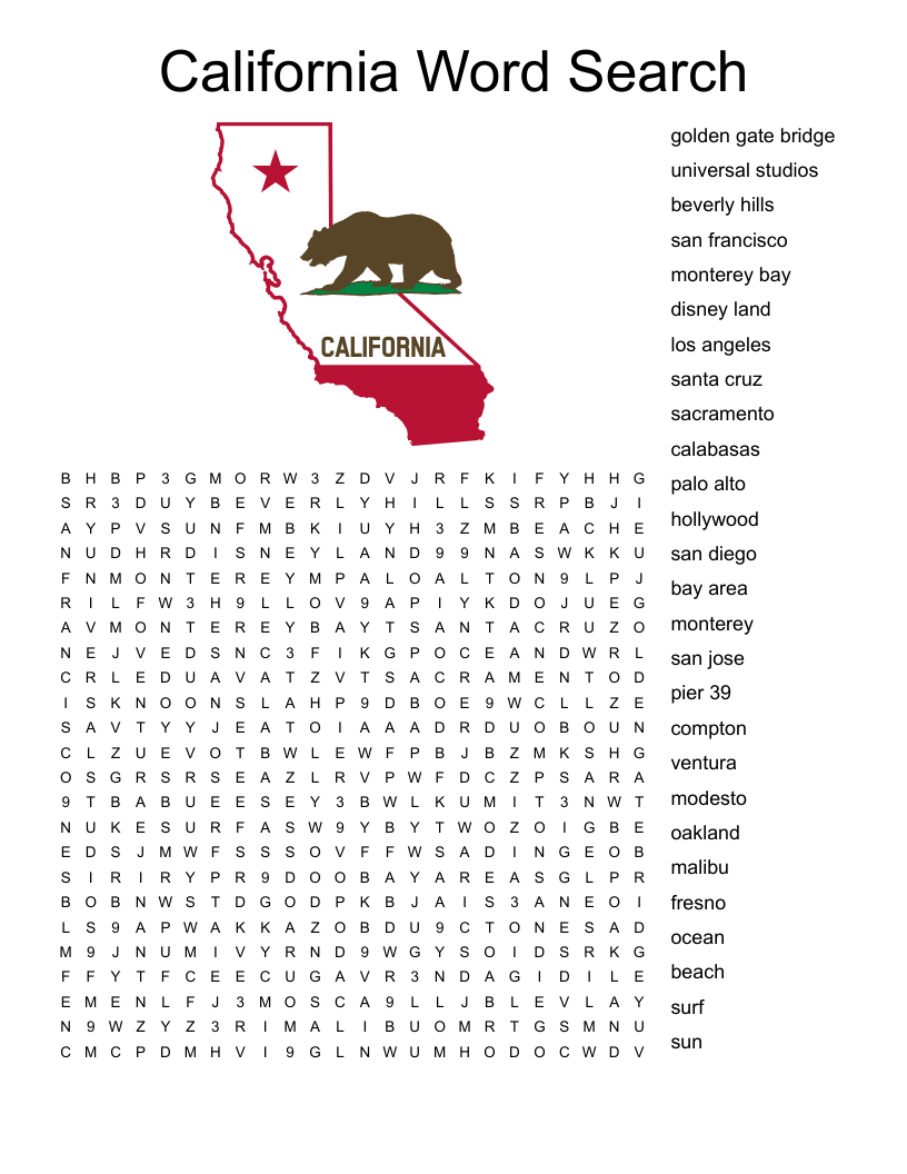 California Cities Word Search WordMint