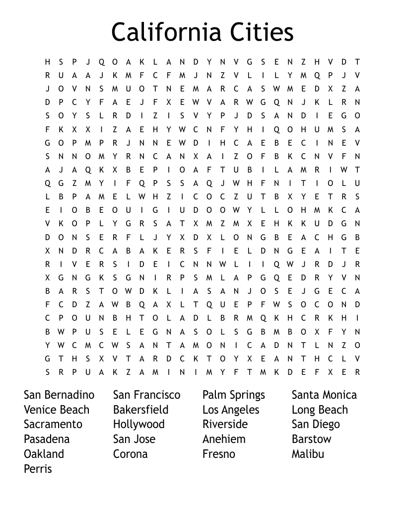 California Cities Word Search WordMint