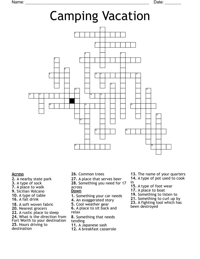 Camping Vacation Crossword WordMint