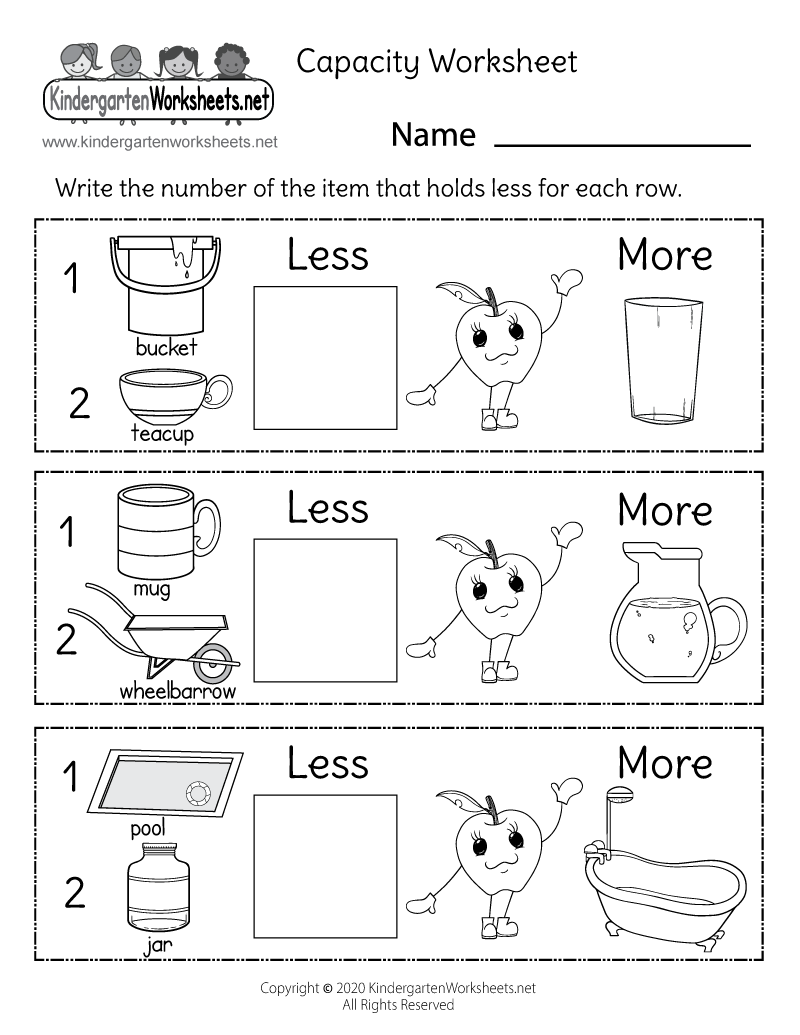 Capacity Worksheet Free Printable Digital PDF