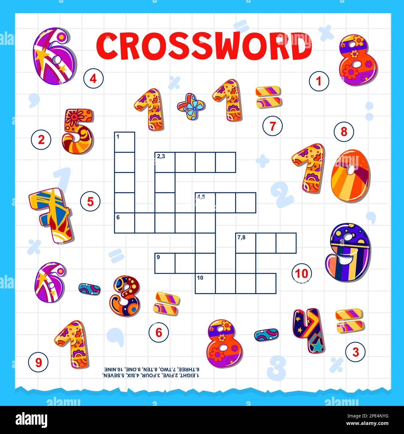Cartoon Math Numbers And Digits Crossword Grid To Find Word Vector Quiz Game Kids Crossword Game Worksheet To Guess Math Numbers In Multiplication Stock Vector Image Art Alamy