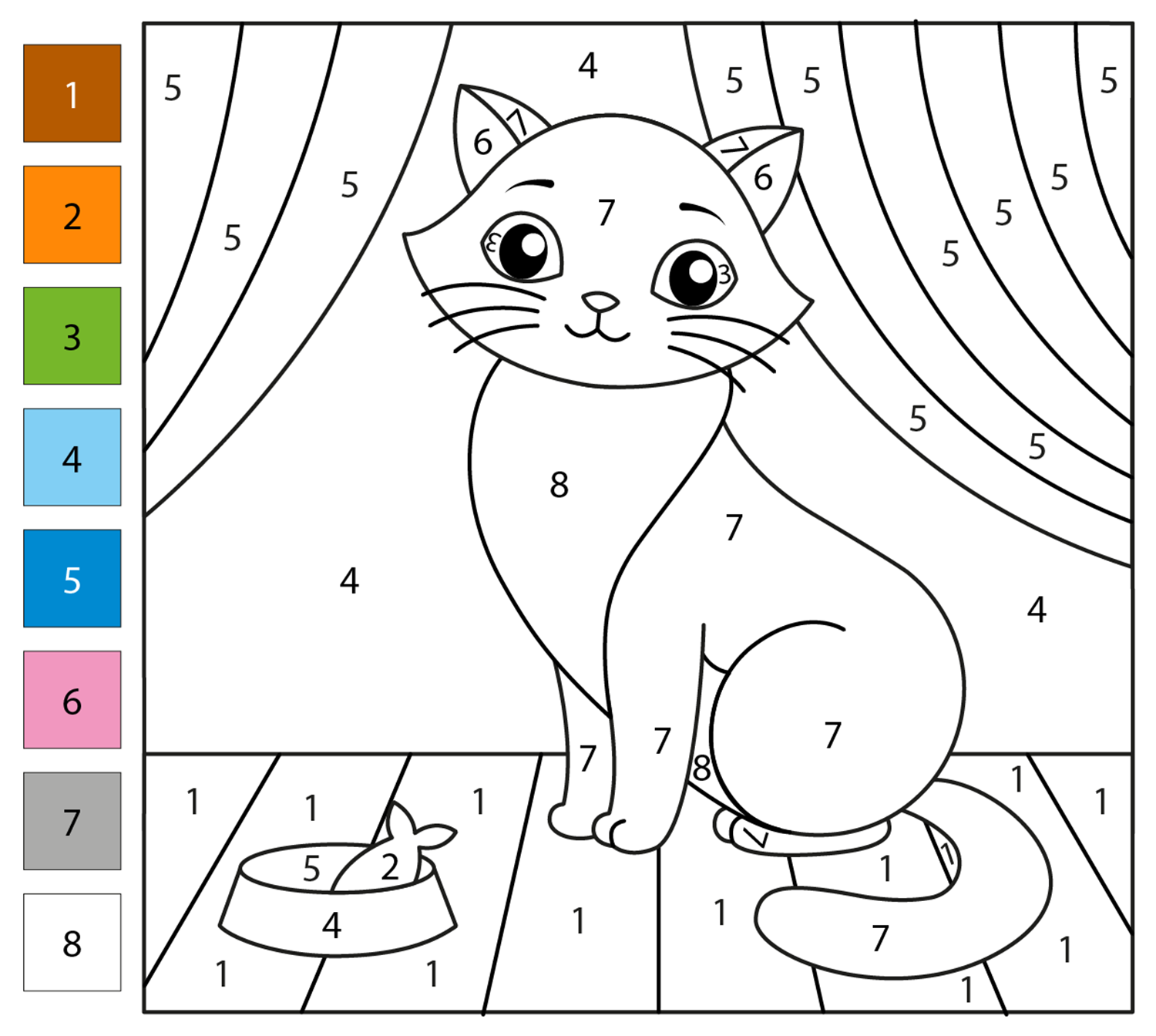 Cat Color By Number Coloring Page Free Printable Cat Color By Number Coloring Page Free Printable