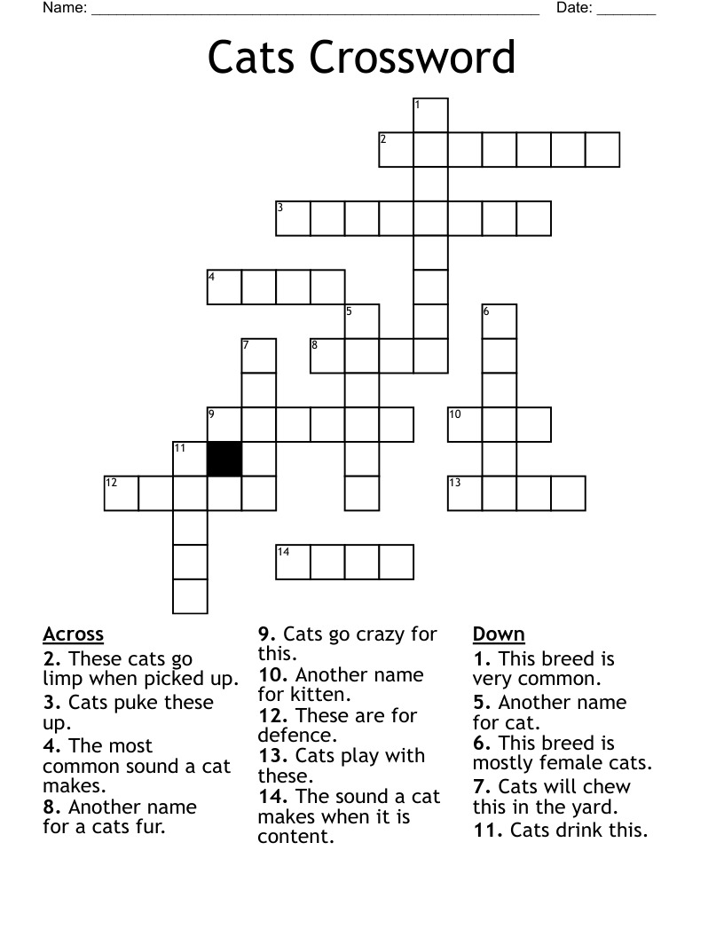 Cats Crossword WordMint Cats Crossword WordMint