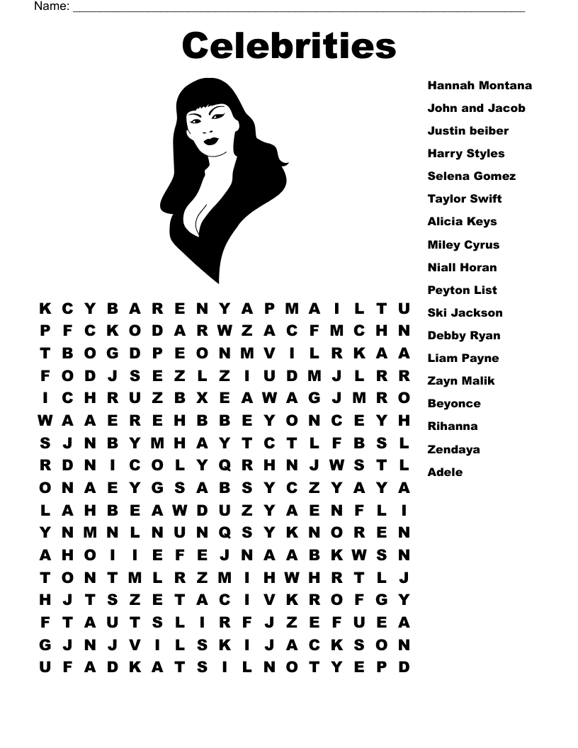 Celebrities Word Search WordMint Celebrities Word Search WordMint