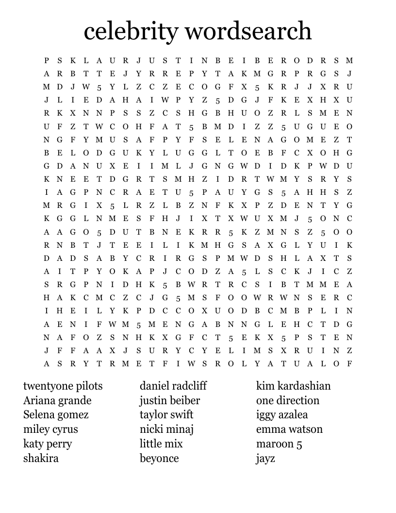 Celebrity Wordsearch WordMint Celebrity Wordsearch WordMint
