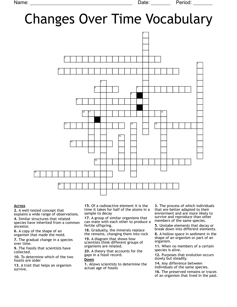 Changes Over Time Vocabulary Crossword WordMint Changes Over Time Vocabulary Crossword WordMint