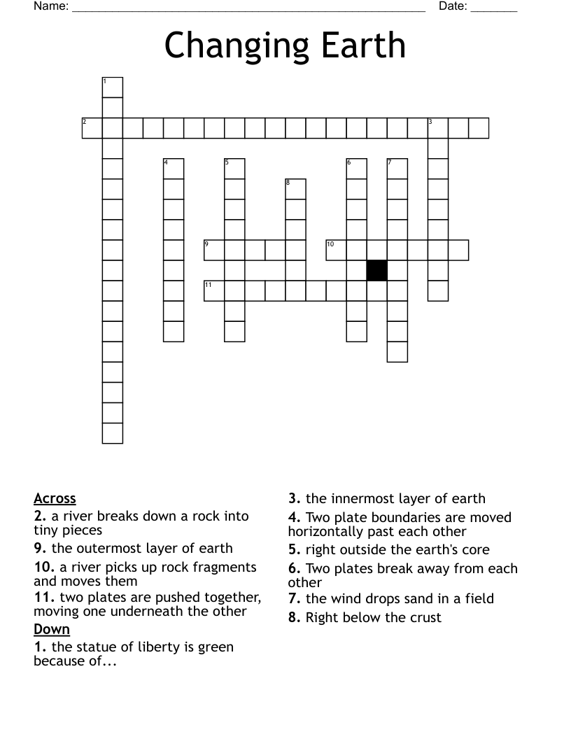 Changing Earth Crossword WordMint