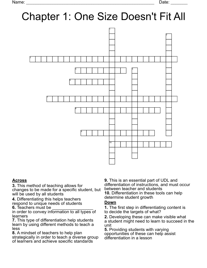 Chapter 1 One Size Doesn t Fit All Crossword WordMint