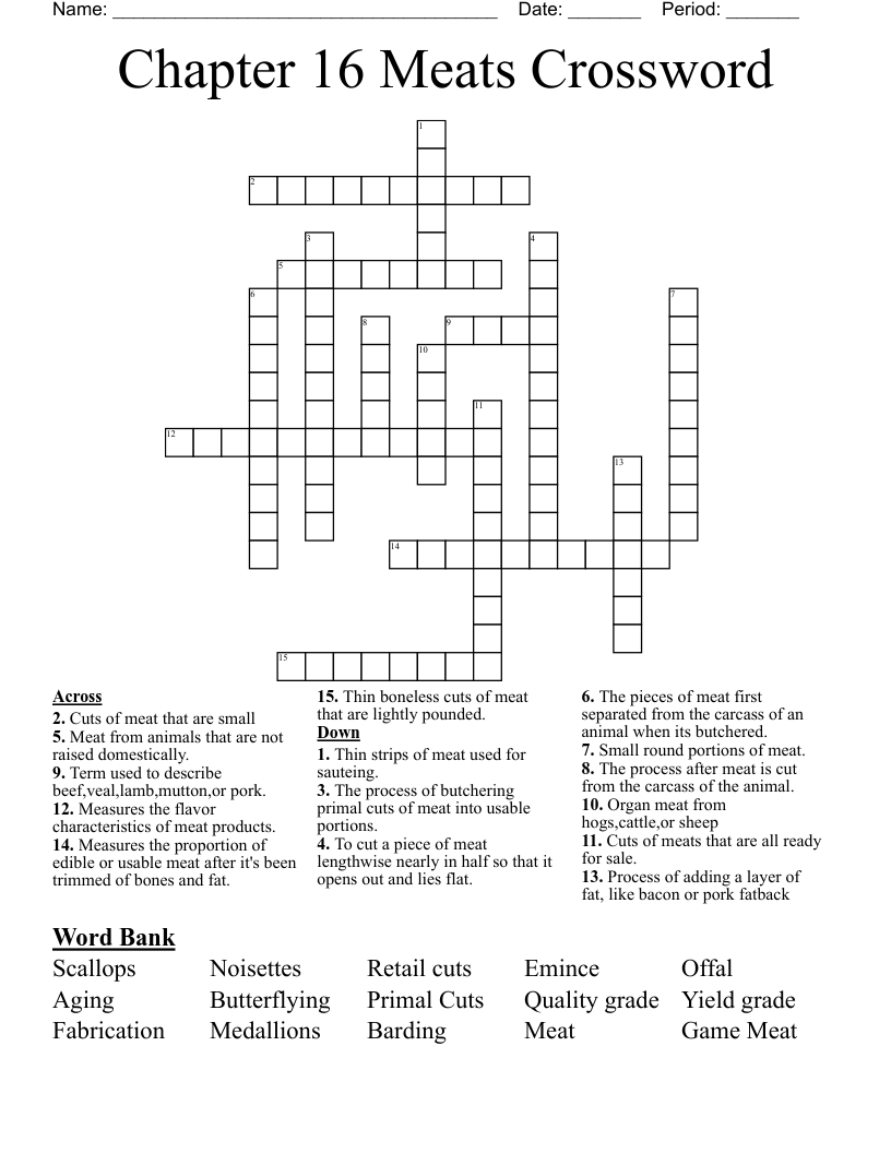 Chapter 16 Meats Crossword WordMint Chapter 16 Meats Crossword WordMint