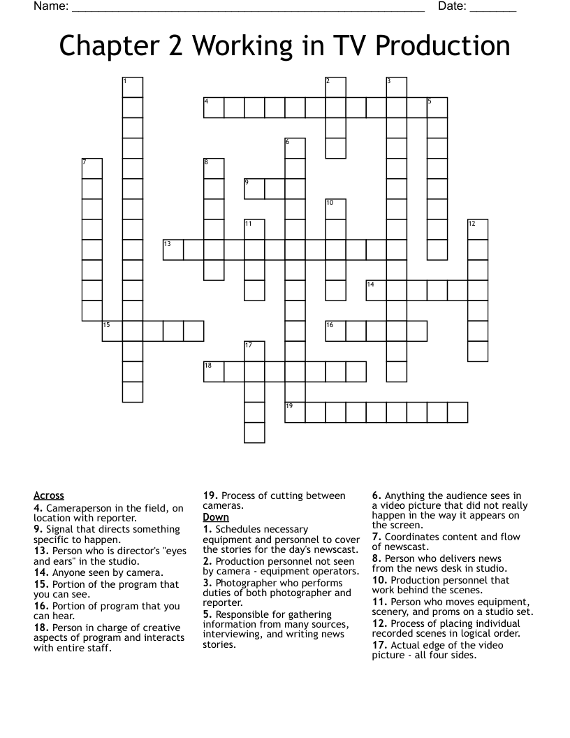 Chapter 2 Working In TV Production Crossword WordMint