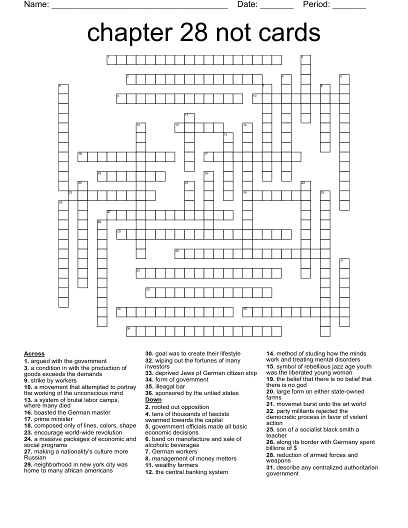 Chapter 28 Not Cards Crossword WordMint Chapter 28 Not Cards Crossword WordMint
